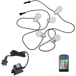 Set of 1 LED globe RGB+WW light chain with waterproof 12VAC power supply and remote control