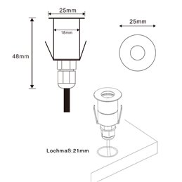 Apparecchio LED da incasso a terra per terrazza - 0,2W - 3000K- 10 Lumen - Rotondo