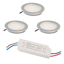 Set di 4 faretti da incasso a LED con dimmer LED a 3 livelli 12VDC 3W 3000K bianco caldo in alluminio per mobili da incasso