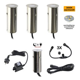 Celino" vloerinbouwarmatuur 3-KIT schemersensor /12V incl. lichtbron (vervangbaar), transformator & aansluiting