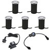 Set de 5 luminaires encastrés de sol LED en acier inoxydable, ronds, 12V, 3000K Gradation à 3 niveaux