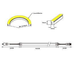 LED Neon Strip Tira de LED - 100cm - KIT (incl. transformador, convertidor de voltaje y clips de montaje)