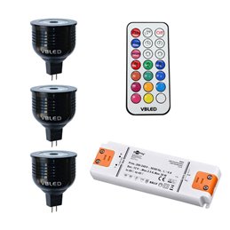 Set van 6 RGBW LED inbouwspots met controller en afstandsbediening 12VDC