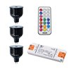 SET de 3 - Bombillas LED 7W RGB+W / 12V AC/DC / MR16/GU5.3 / regulables (4 niveles) incl. mando a distancia
