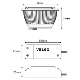 LED recessed luminaire dimmable + power supply unit