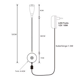 Applique LED Premium 3000K dimmerabile con collo d'oca e connessione USB