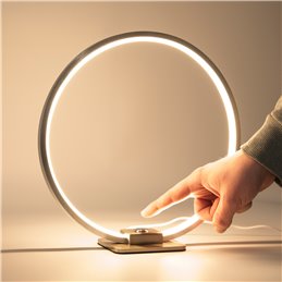 Decorative LED table lamp ring shape, Ø 28cm, 15W 3000K 430lm 300°, aluminium, silver