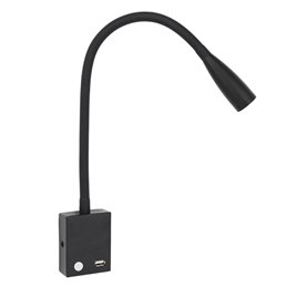 LED 3W Wandlamp met 40cm Zwanenhals - Dimbaar - Zwart