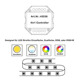 controller LED iNatus RF per strisce LED monocolore, bicolore, RGB o RGB+W