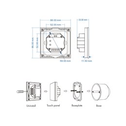 control de pared "iNatus" RGBW de 4 canales, cristal táctil blanco 12-24VDC