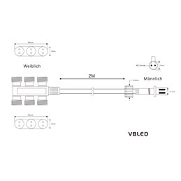 Câble de distribution à 6 voies Gartus 2m 12V - utilisation extérieure