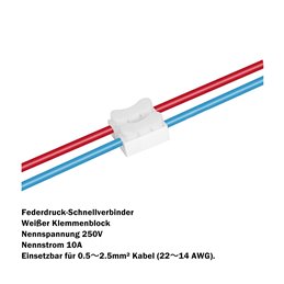 Kabelklem voor Electro Kabel Veer Draadconnector aansluitblok, Wit, CH-2