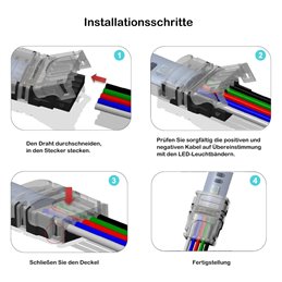 Connecteurs professionnels pour bandes LED RGBW - Connecteurs de câbles 12mm 5 PIN sans soudure