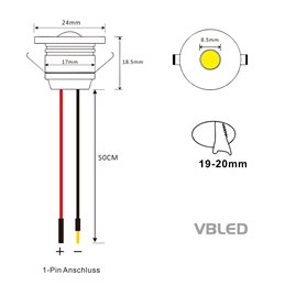 Lote de 2 mini focos empotrables de aluminio LED 1W blanco cálido