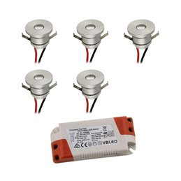 Set de 6 mini spots encastrés LED 1W - "FOCOS" Minispot - 12V DC - IP44 - 3000K - orientable - argenté