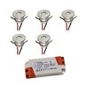 Set of 5 1W LED mini recessed spotlights warm white with transformer