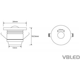 1W VBLED LED Mini inbouwspot "ALDYNE" Minispot - 350mA - IP44 - 4000K