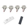 Set de 4 mini spots encastrés LED 1W IP44 blanc chaud avec bloc d'alimentation radio RF