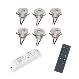 Set of 6 3W LED Mini Recessed Spotlights - "OCULOS" Minispot 3000K with Power Supply Silver