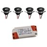 Set van 4 LED Aluminium Mini Inbouwspots 3000K met Dimbare LED Transformator - Zwart