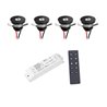 Set of 4 1W LED aluminium mini recessed spotlights black warm white with RF power supply and remote control