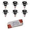 Lot de 6 mini spots encastrés LED 1W en aluminium blanc chaud avec alimentation graduable - Noir