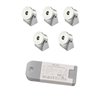 Set of 5 1W Mini Surface Mounted Spotlights - Swivel & Tilt - 80lm warm white with power supply unit