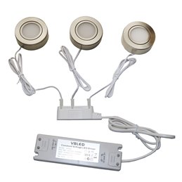 Set di 4 faretti da incasso a LED con dimmer LED a 3 livelli 12VDC 3W 3000K bianco caldo in alluminio per mobili da incasso