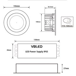 Apparecchio da incasso LED 24W 230V IP65 + alimentatore Impermeabile