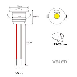 Lot de 10 Mini Spot encastré 1W IP65 Blanc Chaud Incluant Transformateur LED 12W 12V DC