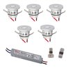 Set de 5 Mini Spot encastrés 1W IP65 Blanc Chaud Incluant Transformateur LED 12W 12V DC