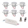 Juego de 6 Mini Focos Empotrables de 1W IP65 Blanco Cálido Incl.Transformador LED 12W