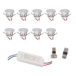 Set de 2 mini spots encastrés LED en aluminium 1W blanc chaud avec transformateur IP65