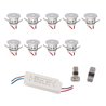 Juego de 9 Mini Focos Empotrables de 1W IP65 Blanco Cálido Incl.Transformador LED 12W 12V DC