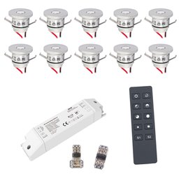 Set of 10 3W LED aluminium mini recessed spotlights "Luxonix" warm white with dimmable power supply unit