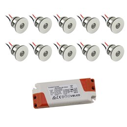 Set of 14 3W LED aluminium mini recessed spotlights "Luxonix" warm white with dimmable power supply unit