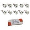 Set of 10 1W Mini LED recessed spotlights warm white with power supply unit