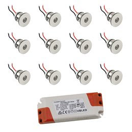 Set de 8 mini spots à encastrer LED 1W en aluminium blanc chaud avec bloc d'alimentation radio RF