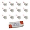 Set de 12 mini spots encastrés à LED 1W blanc chaud avec bloc d'alimentation