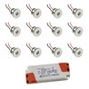 Set of 12 1W Mini LED recessed spotlights warm white with power supply unit