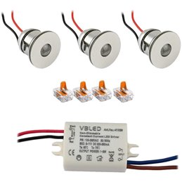 Set van 3 1W LED Mini Inbouwspots - "FOCOS" Minispot - 12V DC - IP44 - 3000K - Zwenkbaar - Zilver