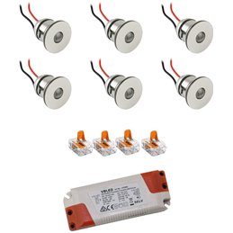 Set of 10 3W LED aluminium mini recessed spotlights "Luxonix" warm white with dimmable power supply unit