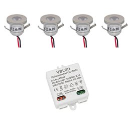 Set of 4 3W LED Mini Spot recessed spotlights warm white with radio power supply unit
