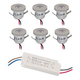 Set de 3 mini spots encastrés LED 1W - "FOCOS" Minispot - 12V DC - IP44 - 3000K - Orientable - Silver