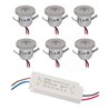 Set di 6 mini faretti da incasso da 1W Mini Spot / IP65 / WW Incl. trasformatore LED 12W 12V DC, IP67