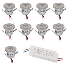 Set of 8 3W LED aluminium mini recessed spotlights "Luxonix" warm white with dimmable power supply unit