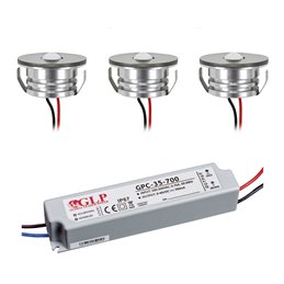 Lote de 10 mini focos empotrables de aluminio LED de 3W "Luxonix" blanco cálido con fuente de alimentación regulable