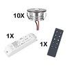 Set of 10 3W LED mini spot recessed spotlights warm white dimmable with radio power supply unit and remote control