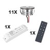 Set of 11 3W LED Mini Spot recessed spotlights warm white dimmable with radio power supply unit and remote control