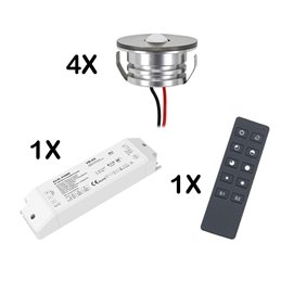 Set of 5 3W LED Mini Spot surface mounted luminaire warm white dimmable with radio power supply unit and remote control